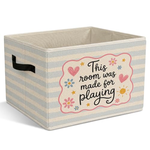 Girl Boy Playroom Foldable Storage Bins with Handles, Nursery Quote Decorative Storage Basket for Organizing Clothes Books Tools, This Room Is Made for Playing Gift for Nursery Bedroom - color: Kids Playroom