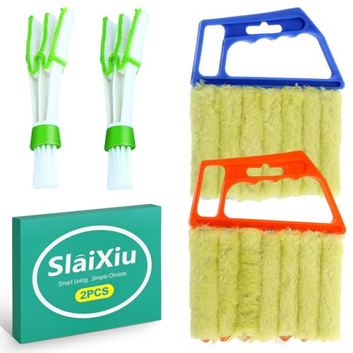 slaixiu 4-Pack 7 Finger Window Blind Cleaner Duster Tool, Washable Mini Blinds Cleaner Brush for Wood, Vinyl Shutters, AC Air Vent, and Car Fan Dusting