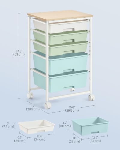 VASAGLE Rolling Cart with Drawers,5 Drawers Storage Cart, Green and White - color: Green + White, size: 5 Drawer