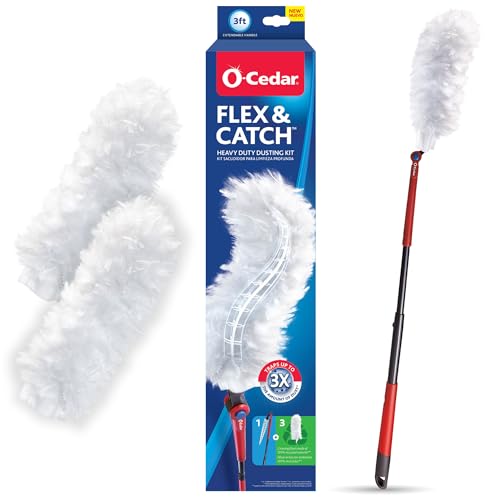 O-Cedar Flex & Catch Heavy Duty Dusting Kit with 3 Disposable Duster Refills | Extendable 3 Ft Handle with Stay-On Duster Hook | Traps 3X More Dust Than Feather Dusters