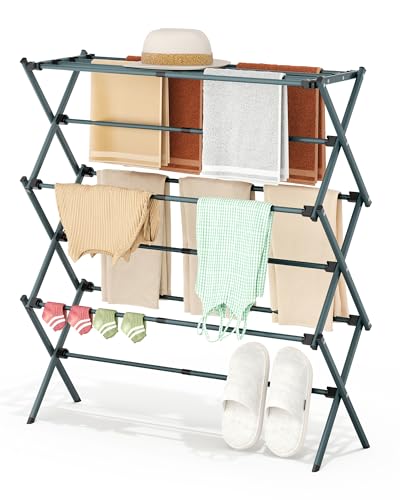 APEXCHASER 3-Tier Foldable Clothes Drying Rack, 37.6" H, Navy Blue - color: Navy Blue, size: 3-Tier