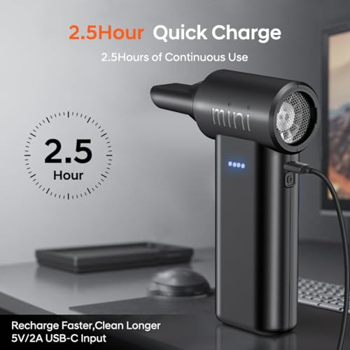 Compressed Air Duster, 150,000RPM Ultra-Powerful Cordless Electric Air Duster, 3 Gears Adjustable, Mini Blower with Fast Charging, Electric Duster for PC, Keyboard, Car, House, Outdoor