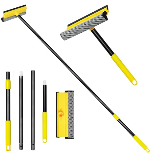 NEWE Window Squeegee with Extension Pole, 54.5 inches Car Windshield Washer Kit with Sponge, Extendable Shower Glass Cleaner Tool for Home Cleaning Mirror Auto Truck (Short Handle Included)