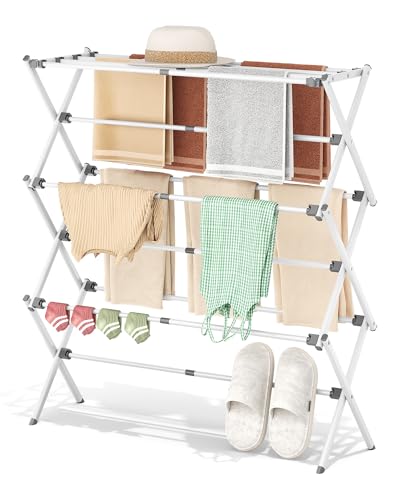 APEXCHASER 3-Tier Foldable Clothes Drying Rack, 37.6" H, White - color: White, size: 3-Tier