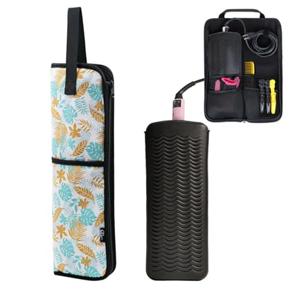WK IEASON Hair Tool Travel Bag with Heat Resistant Mat Curling Iron Bag - color: Leavies
