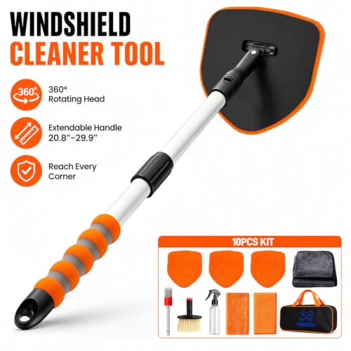 XINDELL Interior Windshield Cleaner Tool, Extendable Car Window Cleaning Kit with 360° Rotating Head