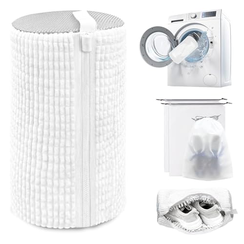 Shoe Washing Machine Bag,Laundry Shoe Bag for Washer and Dryer,Reusable Shoe Cleaning Bag for Sneakers,Tennis Shoes,With Self-locking Zipper, Microfiber Inside,Include Shoe Bag (Pro White - 1 Pack) - color: Pro White - 1 Pack