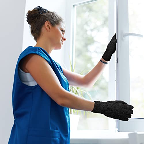 Bencailor 6 Pairs Microfiber Dusting Gloves, Dusting Cleaning Gloves Microfiber Gloves for Plants House Blinds Car Dust Mitt (Black,Medium) - color: Black, size: Medium