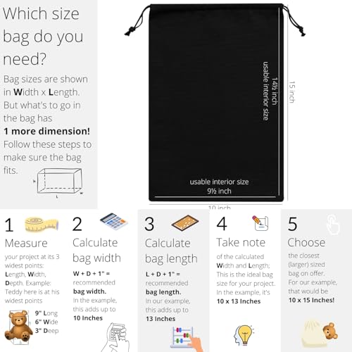 Heavy Duty Cotton Drawstring Bags 4-Pack - 270 GSM Thick Cloth Pouches for Gifts, Travel, Dice, Jewelry, Laundry - Double Drawstring (Rustic Black, 10 x 15 Inches) - color: Rustic Black, size: 10 x 15 Inches