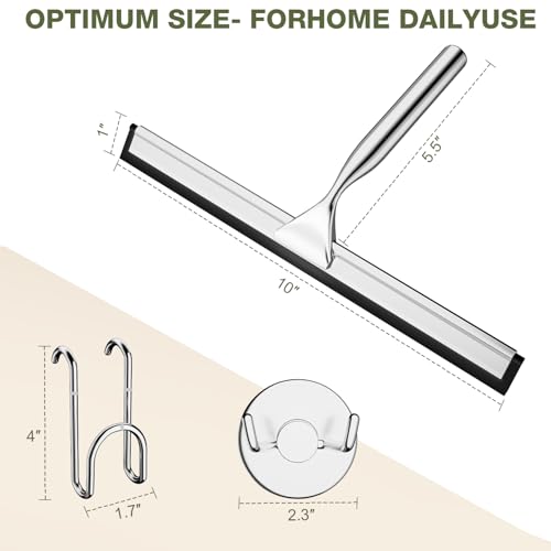 FARMER 10-Inch Shower Squeegee for Glass Doors, Windows and Mirrors, Silver - color: Silver