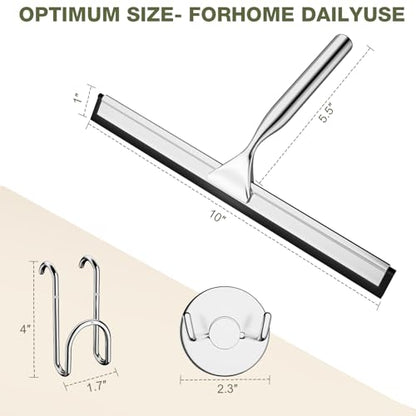 FARMER 10-Inch Shower Squeegee for Glass Doors, Windows and Mirrors, Silver - color: Silver