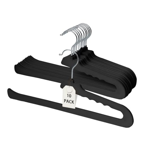 ManGotree Non Slip Velvet Pants Hangers Felt Jean Hangers 10 Pack Black - color: Black, size: 10 Pack