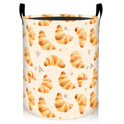 Delicious Croissant Pattern Laundry Basket 19.7"x15.7", Collapsible Dirty Clothes Waterproof Food Laundry Hamper Organizer Toy Storage Bin for Dorm Nursery Bathroom Decor - style: Croissant01