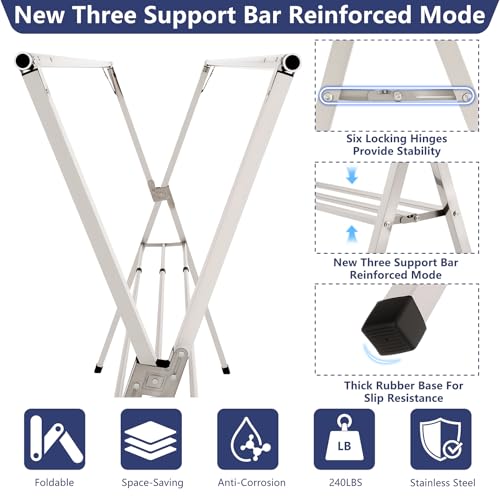 95 inches Foldable Clothes Drying Rack, Stainless Steel Indoor Outdoor Use - size: 95