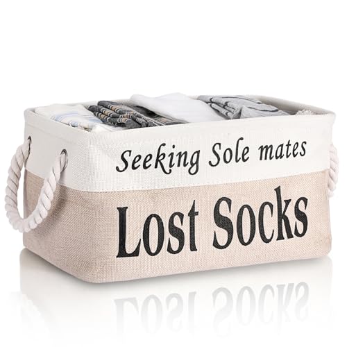 Lost Socks Basket for Laundry Room, Fabric Missing Sock Holder - color: Khaki