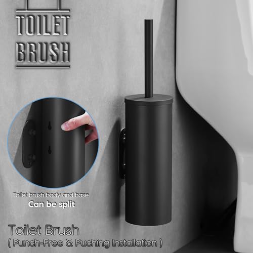 Black Toilet Brush with Dual-Purpose wall-Mounted Bracket - color: Black