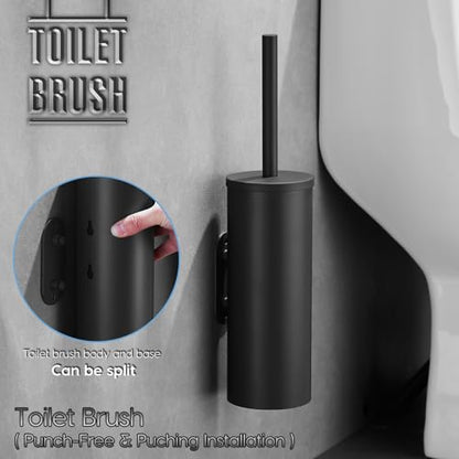 Black Toilet Brush with Dual-Purpose wall-Mounted Bracket - color: Black