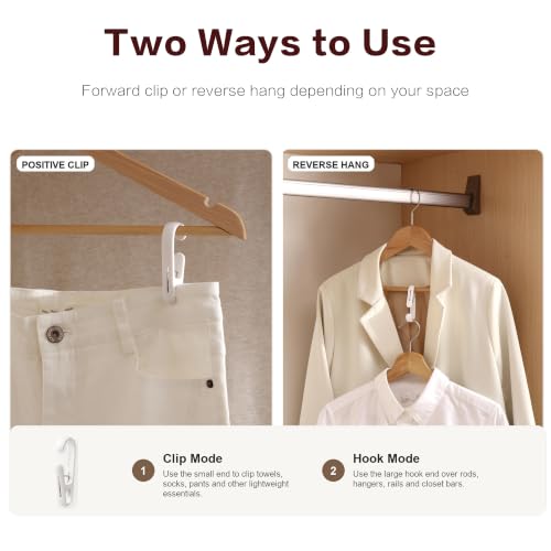 ZICO 10-Pack White 2-in-1 Clip Hooks, Multi-Functional Hook Clips with Secure Grip, No-Adhesive Reusable Hanger Clips for Towels, Socks, Shower Curtains, Kitchen Tools, Bathroom, Closet & Laundry