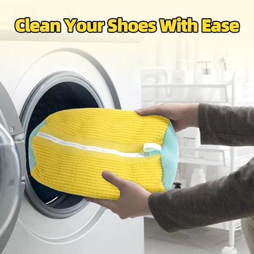 2-Pack Shoe Washing Machine Bag – Reusable Laundry Shoe Bags for Washer & Dryer, 360° Deep Cleaning for Sneakers & Tennis Shoes with Self-Locking Zipper, Yellow (Yellow)