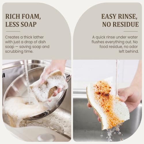 14 Pack Kitchen Sponges, Natural Dish Sponges for Kitchen, Non Scratch Pads