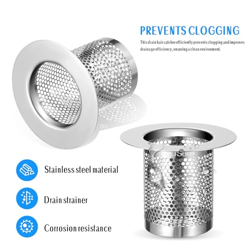 DOITOOL Bathroom Sink Strainer 3Pcs Hair Catcher Shower Drain, Bathtub Drain Cover, Sink Tub Stopper, Deep Stainless Steel Strainer for Bathroom, Fit Hole Size from 1.25 to 2.17