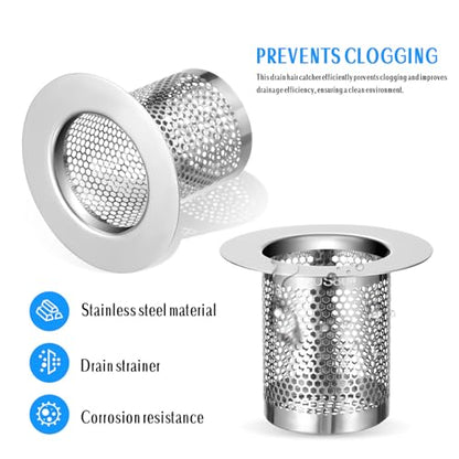 DOITOOL Bathroom Sink Strainer 3Pcs Hair Catcher Shower Drain, Bathtub Drain Cover, Sink Tub Stopper, Deep Stainless Steel Strainer for Bathroom, Fit Hole Size from 1.25 to 2.17