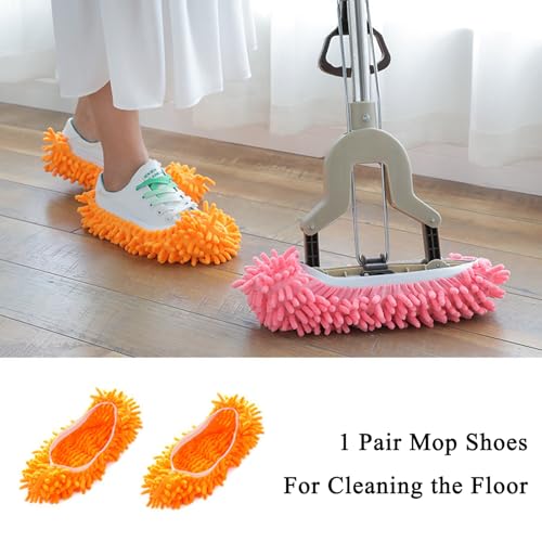 1 Pair Mop Slipper Shoes Cover,Soft Washable Shoes Cover,Reusable Foot Socks for Floor Cleaning,Sweeping Mop Tool for House Kitchen Office-Orange - color: Yellow