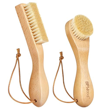 BFWood Laundry Stain Brush, Natural Soft Boar Bristle for Scrubbing Out Tough Stains on Delicate Fabrics, Knits, Cotton, Linens, No Damage