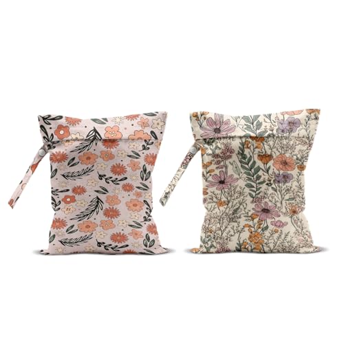 2 Pcs Floral Print Wet Bags, Wet Dry Bag Reusable for Swimsuit, Makeup Bag - color: Multicolor 1488