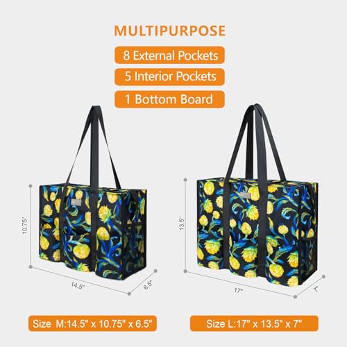 TOPDesign Utility Water Resistant Tote Bag with 13 Pockets, Zipper Closure - color: Artichoke, size: Medium