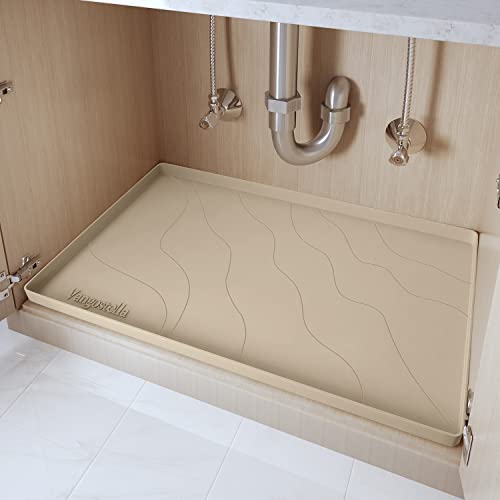 Heavy Duty Silicone Under Sink Mats for Kitchen Waterproof 22" x 22", Extra Thick Under Sink Rubber Mat Drip Tray, Raised Edge Under Sink Liner,Prevent Drips, Leaks, Spills,Taupe - color: Beige, size: 22'' x 22'' x 1''