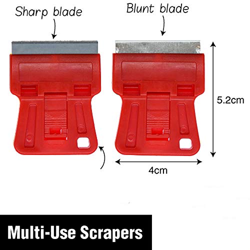 1.5 inches High Visibility Mini Razor Blade Scraper Glass Scraper Red Paint Window Scraper with 5 Metal Scraper Razor Blades 5 Dual Plastic Double Edge Razor Blades Removing Decal Stickers - color: Set D
