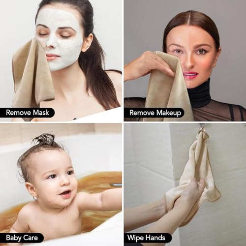 SINLAND Microfiber Facial Cloths Fast Drying Washcloth 12inch x 12inch Absorbent Face Wash Cloth Soft Makeup Remover Cloths - color: Cream, size: 1 Count (Pack of 20)