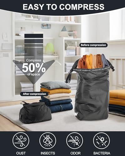 Travel Laundry Bag, Pump-Free Vacuum Compression Dirty Clothes Bag, Small Reusable Waterproof & Washable Laundry Bag, Wet and Dry Bag, Ideal for Suitcases, Road Trip Essentials (1 Pack) Black - color: Black, size: 17.5" L × 13.5" W × 5" H