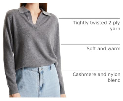GreenMount Women's Deep V-Polo Casual Loose Cashmere Sweater Pullover Lapel Long Sleeve for Women Keep 37.5° Warm - color: Grey, size: X-Large