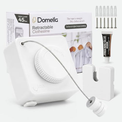Retractable Clothesline Indoor, Wall Mounted, White - color: White