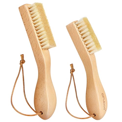 BFWood Laundry Stain Brush, Natural Soft Boar Bristle for Scrubbing Out Tough Stains on Delicate Fabrics, Knits, Cotton, Linens, No Damage