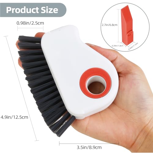 2 in 1 Groove Cleaning Brush, Grout Cleaner Tool & Multifunction Window Track Cleaner (with Hidden Scraper or Mini Dustpan) – for Glass Door Tracks, Window Sills, Sliding Doors (Orange) - color: Orange