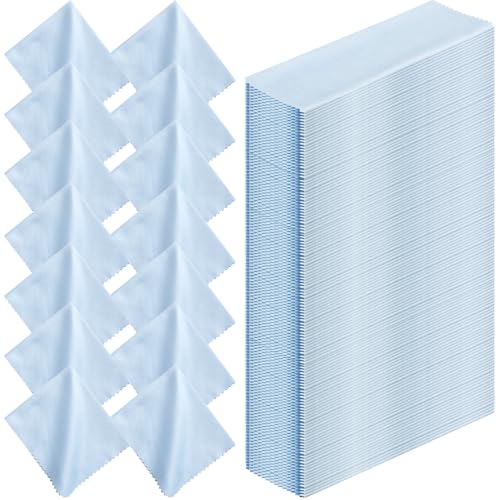 Treela 200 Pcs Microfiber Glasses Cleaning Cloth,Light Blue - color: Light Blue