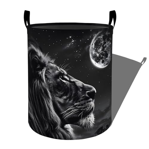 Majestic Lion Under the Moonlit Sky Laundry Basket, Dorm Nursery Foldable Laundry Hamper Organizer for Bathroom Decor, Toy Clothes Storage Box for Bedroom 19.7x15.7 Inch - style: Lion25