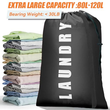 Isink Heavy Duty Laundry Bag with Strap,2 Pack Travel Laundry Bags for Dirty Clothes,24" x 36" Large Laundry Bag for Traveling,Camping,Dorm (Black+ Gray) - color: Laundry Bags with Strap (Black+ Gray)