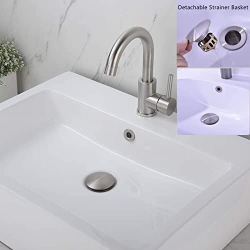 Rockgoya Bathroom Sink Drain,5 Pack Drain Stopper Bathroom Sink with Overflow,Pop Up Drain Assembly with Detachable Strainer Basket,Built-in Anti-Clogging Strainer,Stainless Steel Brushed Nickel - color: Brushed Nickel-5 Pack, style: With Overflow