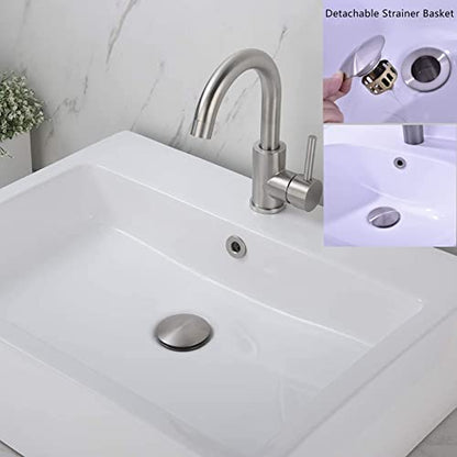 Rockgoya Bathroom Sink Drain,5 Pack Drain Stopper Bathroom Sink with Overflow,Pop Up Drain Assembly with Detachable Strainer Basket,Built-in Anti-Clogging Strainer,Stainless Steel Brushed Nickel - color: Brushed Nickel-5 Pack, style: With Overflow