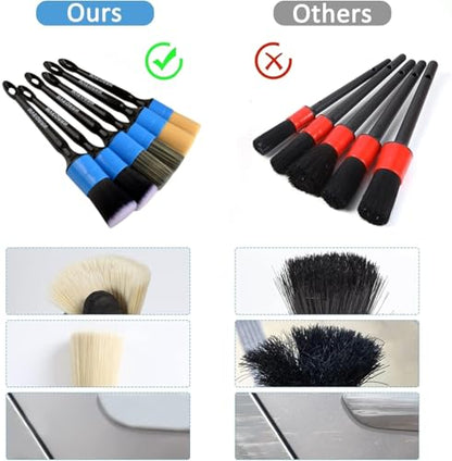 MVEQRRN 6pcs Car Detailing Brush Set,Boars Hair Detail Brushes(Blue) - color: 6pcs blue car detailing brush