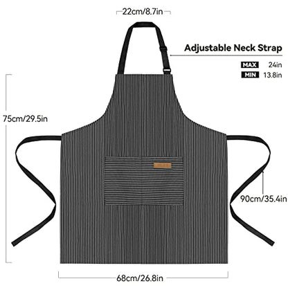 NLUS 2 Pack Kitchen Cooking Aprons, Adjustable Bib Soft Chef Apron with 2 Pockets for Men Women (Brown/Dark Black Strips) - color: Brown/Dark Black