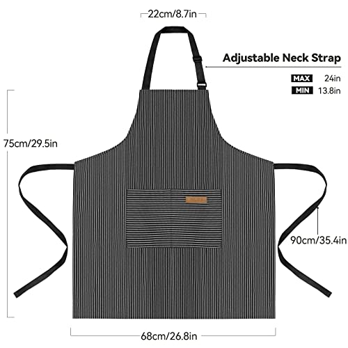 NLUS 2 Pack Kitchen Cooking Aprons, Adjustable Bib Soft Chef Apron with 2 Pockets for Men Women (Brown/Dark Black Strips) - color: Brown/Dark Black
