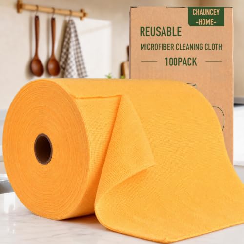 Microfiber Cleaning Cloth Roll–100 Pack, Tear Away Microfiber Towels, Reusable, Washable, Scratch-Free, Kitchen Towels for Car, Home, Kitchen, Glass, Dishes(Tangerine Yellow) - color: Tangerine Yellow