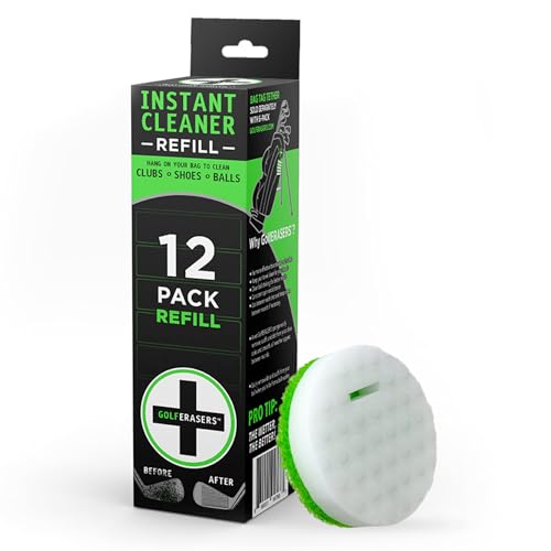 Instant Golf Eraser, Premium Dual-Sided Sponge for Cleaning Clubs, Shoes & Golf Balls - Golf Club Cleaner, Golf Ball Cleaner, Golf Club Groove Cleaner, 12 Pack Refill, Bag Tether NOT Included - color: 12 Pack Refill