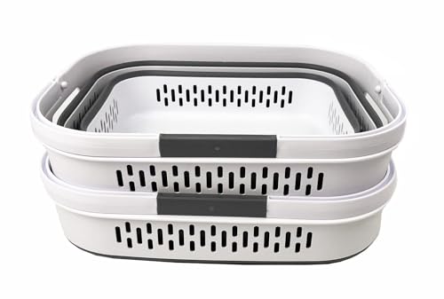 SAMMART 40L (10.5 Gallon) Collapsible Plastic Laundry Basket with Handles - Foldable Pop Up Storage Container/Organizer - Portable Laundry Hamper - Space Saving (2, White/Steel Grey) - color: White/Steel Grey