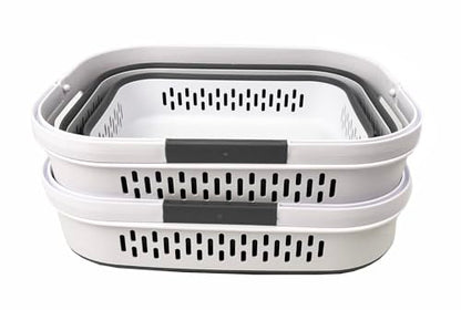 SAMMART 40L (10.5 Gallon) Collapsible Plastic Laundry Basket with Handles - Foldable Pop Up Storage Container/Organizer - Portable Laundry Hamper - Space Saving (2, White/Steel Grey) - color: White/Steel Grey